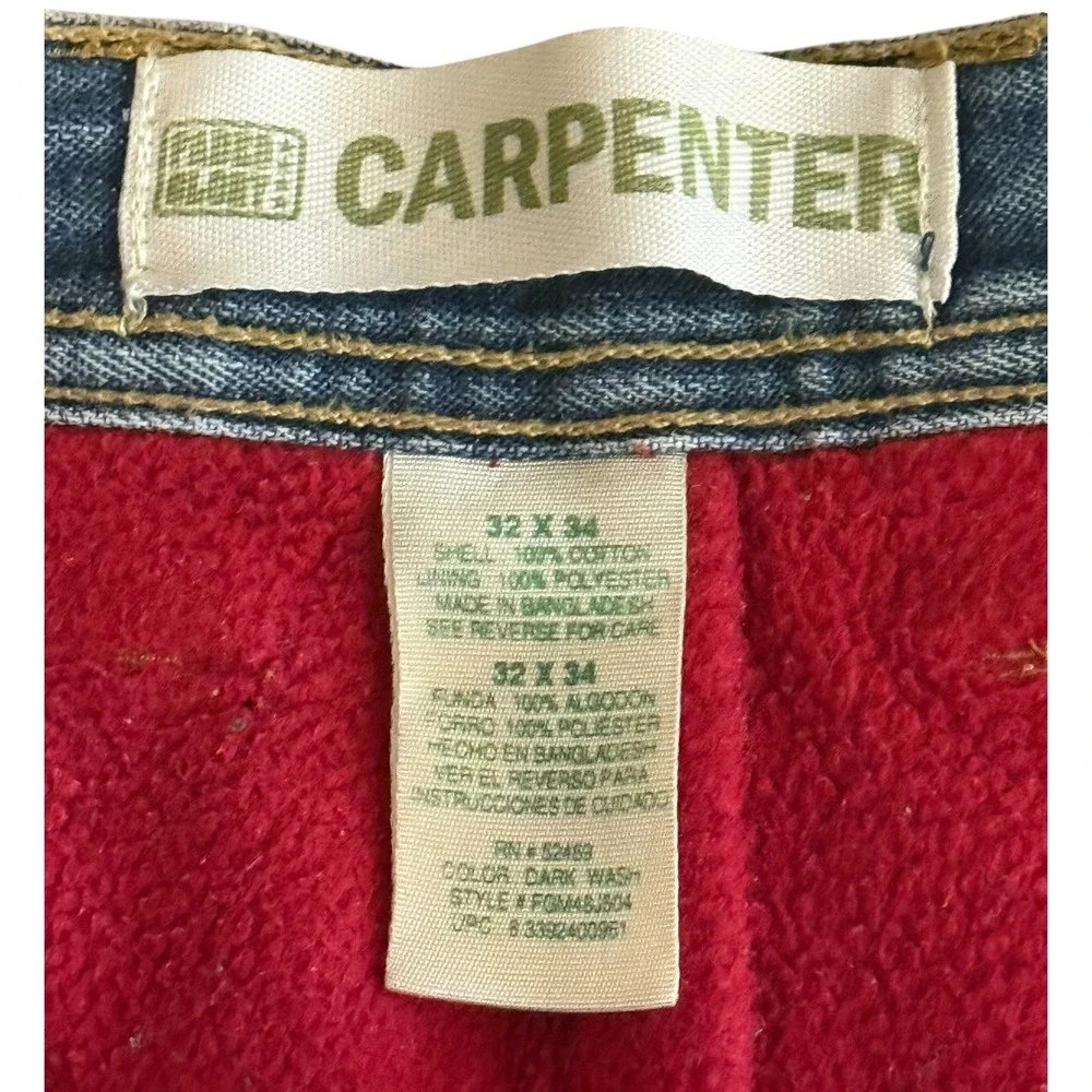 VTG Y2K Mens 32x34 Faded Glory Fleece Lined Carpenter Denim Blue Jeans Pants - Picture 4 of 5